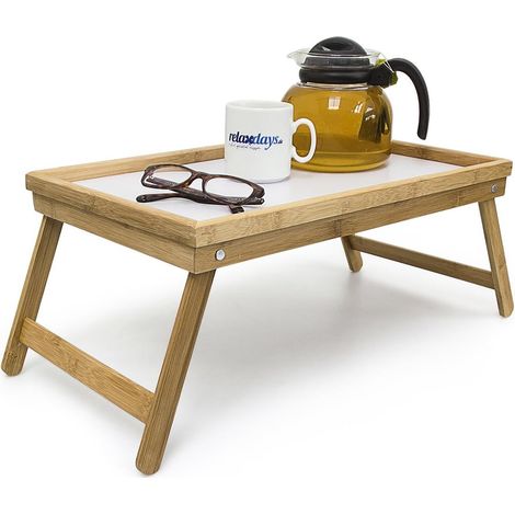 Vassoio in Bambù con Gambe Pieghevoli Salvaspazio Tavolino da Letto 50x30x22cm