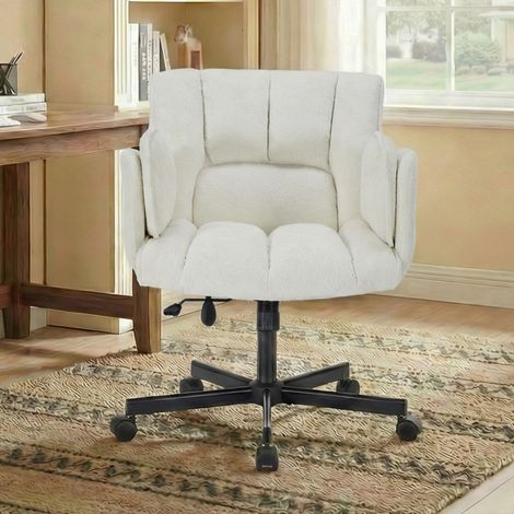 Chaise de bureau pivotante à roulettes, accoudoirs rabattables, réglable en hauteur, charge 150 kg, couleur beige (1/4)