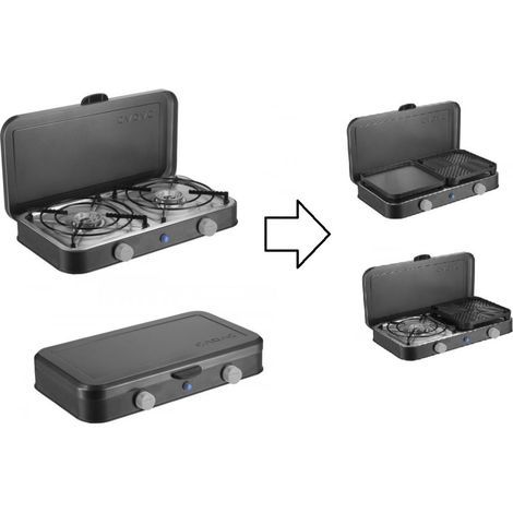 Réchaud à gaz 2 brûleurs – Allumage piezo – 2 plaques de cuisson amovibles – Dimensions 56 x 31 x 9,7 cm – Poids 2,3 kg – Antarion