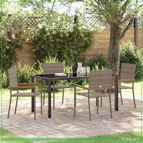 Ensemble de salle à manger pour jardin - FAFEICY - 3379712 - Gris polyrotin - 4 personnes - Table verre trempé (1/5)