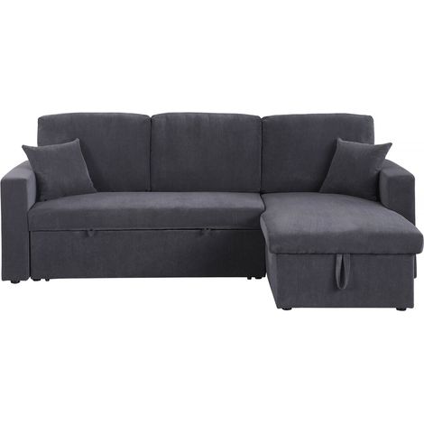 Habitat Et Jardin – Canapé d'angle convertible 3 places – Velours côtelé gris – Réversible avec coffre de rangement – Dimensions 221 x 145 x 85 cm