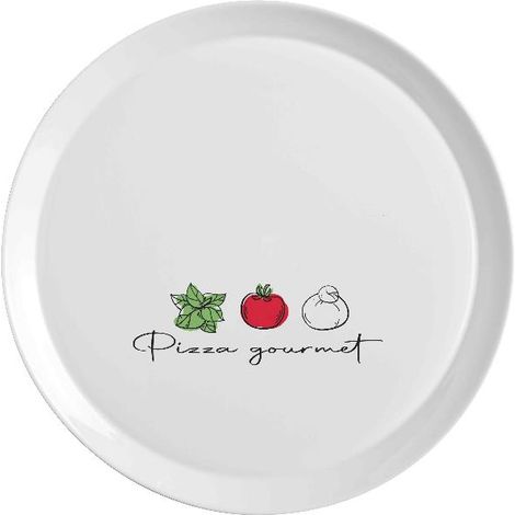 Set 6 Piatti da Tavola Pizza Ronda in Vetro Opale Decoro Ingredienti 33 cm (1/2)