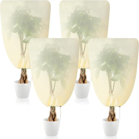 Lntyq Lot de 4 Housse Hivernage Plante, Voile Hivernage Plante Exterieur, avec Cordon de Serrage Voile d'hivernage, Peut être Froid, Résistant aux Intempéries, Chaud, Réutilisable(80x100cm)