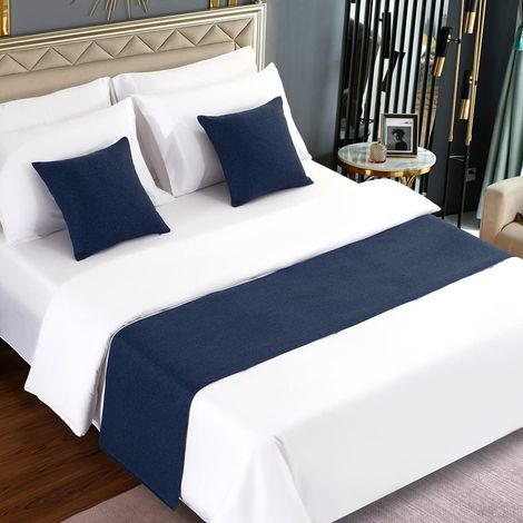 Dark Blue Faux Linen Bed Frame Decorative Durable for Home and Hotel (Cushion Covers Sold Separately) (1/5)