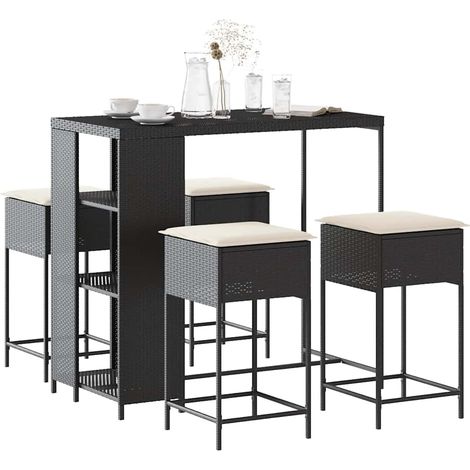 vidaXL Ensemble de bar de jardin 5 pcs avec coussins noir poly rotin (1/5)
