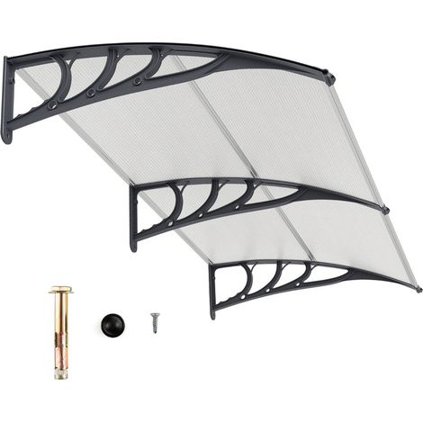 Auvent porte d'entrée marquise 199 x 99 x 28 cm protection contre pluie neige design contemporain en polycarbonate gris
