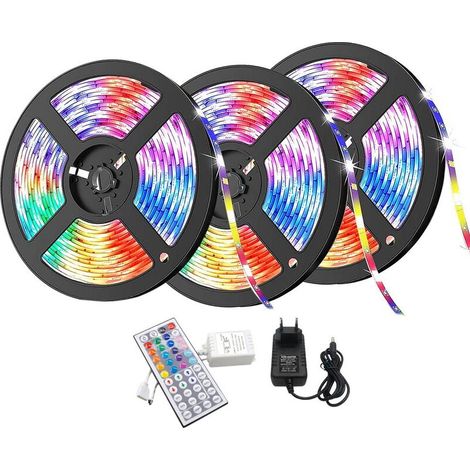 Bande LED étanche de 15 m, 3528 couleurs RGB, avec télécommande à 44 touches pour éclairage de Noël dans la chambre.