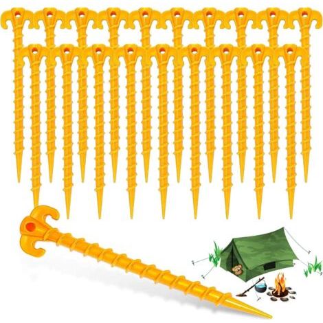 BUNTHAUS (Jaune) 20 Pcs Piquets de Tente en Plastique, de 20 cm Sardines Plastique avec Crochet Clous de Fixation Sol Dur pour Auvents de Camping, Bâches de Pluie, Jardin. (1/5)