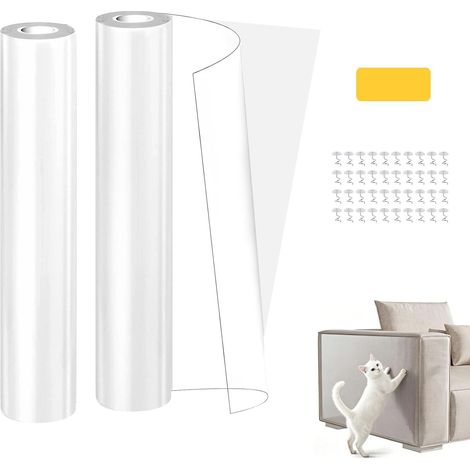 2 Rouleau Film Protection Anti Griffe Chat 40x500cm Transparent Autocollant Pour Canapé Meubles Porte