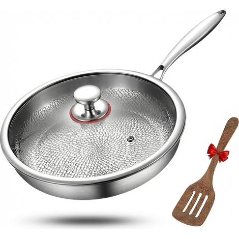 Poêle en titane de 28 cm avec couvercle pour ne pas coller, revêtement en titane antiadhésif et résistant aux rayures, avec tous les types de plaques de cuisson (1/5)
