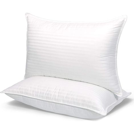 Lot de 2 oreillers rayés, oreiller en satin de qualité hôtelière avec fibres creuses-AquaForge (1/5)