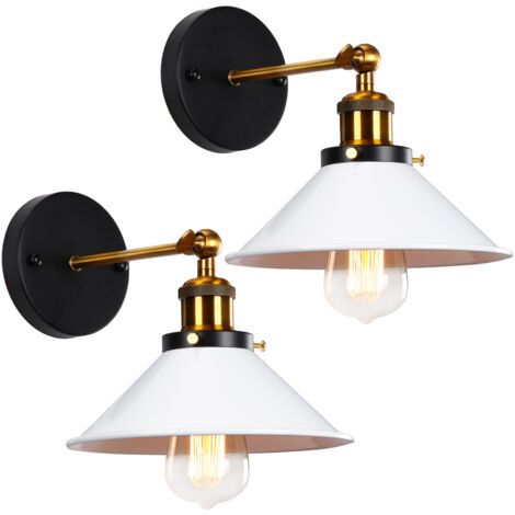 royaluxe- (2X)Applique Murale Rétro Moderne Ø22CM Lampe Murale Vintage D'Intérieur Applique Murale Simple En Métal (Blanc) Ampoule E27 Pour Éclairage Intérieur (1/5)