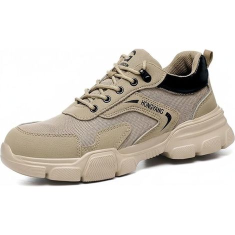 Chaussures de travail kaki pour hommes, à embout d'acier, bottes de sécurité en daim résistantes à la perforation, adaptées aux industries pétrolières et gazières, minières et de la construction (1/5)