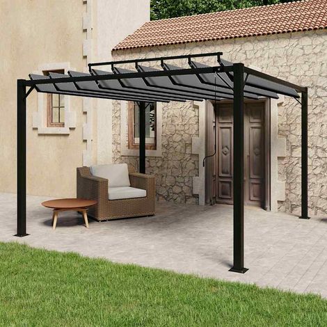 vidaXL Cenador con techo de lamas tela antracita y aluminio 3x3 m (1/5)