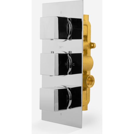 Cameo Modern Square 3 Dial 2 Outlet Concealed Shower Valve - Chrome (1/5)