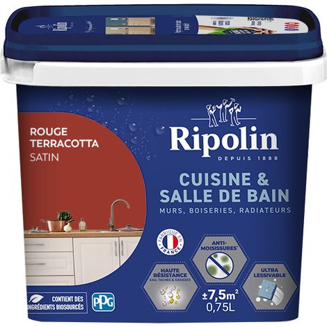 Peinture Murale spéciale Cuisine et Bain - Satin - 0,75L - Rouge Terracota - Ripolin