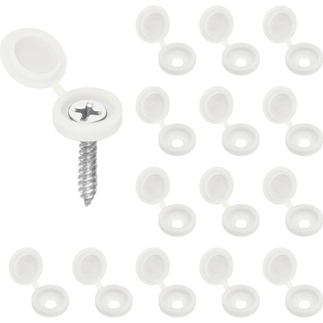 200Pcs Coques À Charnière en Plastique pour Vis 5.4mm / 0.21" Coques À Rabat pour Store Couvercles À Clipser pour Fenêtres Balustrades Extérieures Meubles, Blanc (1/5)