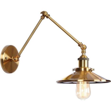 Lampe murale industrielle – HAWUJ – Bras extensible en laiton – Avec abat-jour miroir – pour chambre, salon et cuisine (1/4)