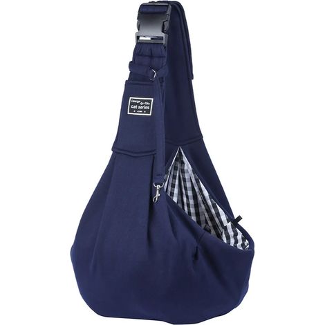 Sac de transport bandoulière pour petits chiens et chats, idéal pour les voyages. Sac à bandoulière avec boucle, bleu foncé. (1/4)