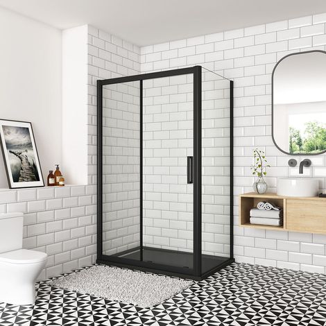 Ocean Sanitaire – Cabine de douche coulissante 100x80x195cm – Verre trempé 8mm anticalcaire – Profilé aluminium noir mat – Montage réversible