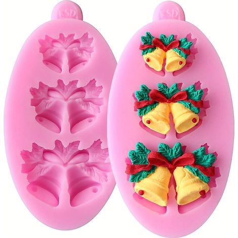 Lot de 2 moules à gâteaux en silicone alimentaire en forme de cloche de Noël pour projets de bricolage et de fête (1/5)