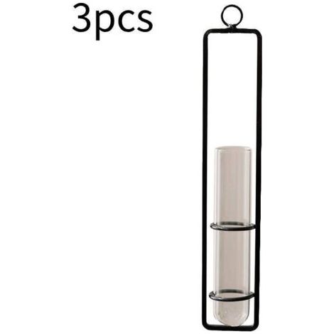 Vase tube à essai en verre transparent pour la plantation, la propagation des plantes vertes, le balcon, la salle de bain, la décoration murale, le récipient à fleurs, lot de 3, noir (1/3)