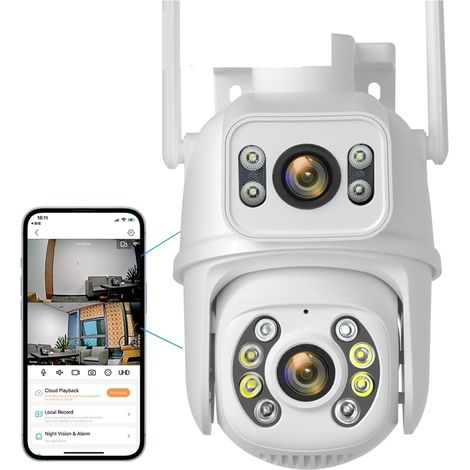 Caméra de sécurité à Domicile Caméra de Surveillance extérieure sans Fil PTZ 8MP 4K, Double Objectif, Double écran, détection Humaine AI, Suivi Automatique(8MP Add 32G SD Card) (1/5)