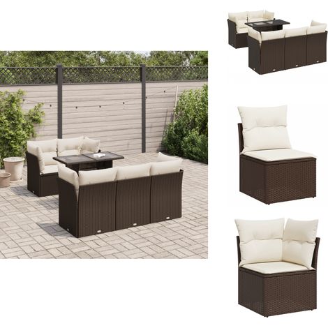 6-tlg. Garten-Sofagarnitur mit Kissen Braun Poly Rattan - Gartensofa Set - Garten Sofa Set - Outdoor Sofa Set - Garten Sofagarnitur (1/5)