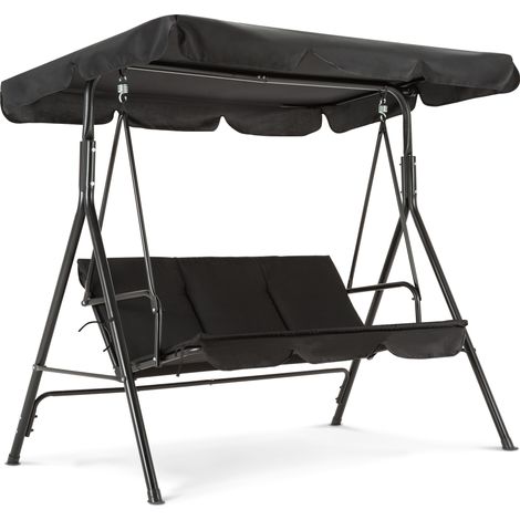 M MCombo 3-Sitzer Hollywoodschaukel, Gartenschaukel mit Verstellbares Sonnendach, Schaukelbank Outdoor, Gartenliege Wetterfest, 114 x 170 x 155 cm, Schwarz 8003