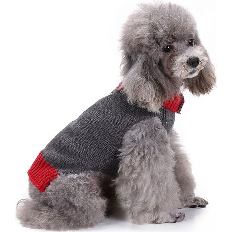 Maglione per cani, abbigliamento natalizio per cani, maglione grigio lavorato a maglia con ricamo di renna, caldo, taglia L (1/5)