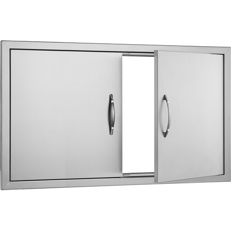 Porte d'accès BBQ 915x533 mm, acier inoxydable, encastrable, double porte pour îlot de cuisson extérieur, avec poignées. (1/5)