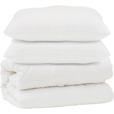 Ensemble couette et oreiller en duvet, ensemble 3 pièces, microfibre blanche. (1/5)