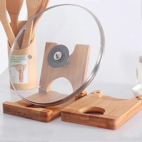 Étagère en bambou pour couvercles de casseroles, pliable, pour la cuisine. (1/4)