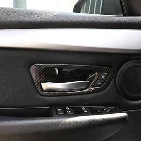 1 jeu d'autocollants pour poignées de porte intérieures de voiture en ABS texturé fibre de carbone, adaptés aux accessoires intérieurs de voiture. (1/5)