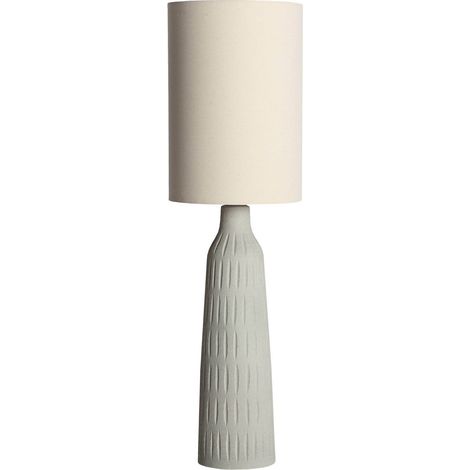 Lampadaire contemporain en céramique grise et abat jour beige élégant - Gris céramique et beige naturel (1/3)