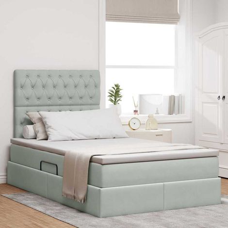 Bett mit Stauraum und LED mit LED Hellgrau 120 x 200 cm Samt
