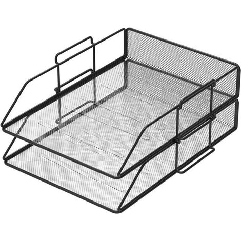 Lot de 2 Corbeilles à courrier en Maille Métallique Format A4 Noir. Organisateur Bureau, Tiroirs de Bureau, Classeurs de Bureau (1/5)