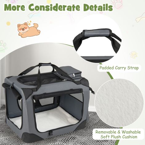 Transport facile, cage de transport pliable pour chien avec 3 portes, fenêtres en maille et coussin amovible - M (1/5)