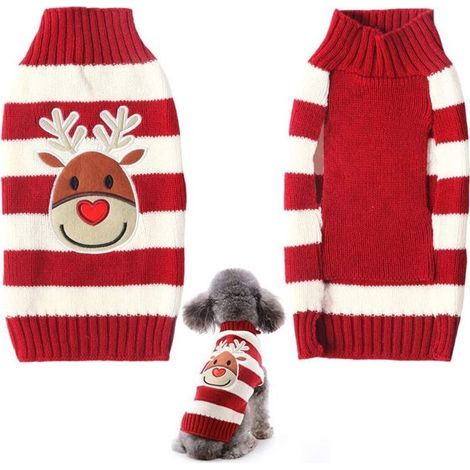 Pet Xmas Pull-Overs - Winter Dog Jumper, Christmas Pattern, Winter Knitted Coat for Small Medium Dogs, Cats and Rabbits, M-NANOTEH (1/5)