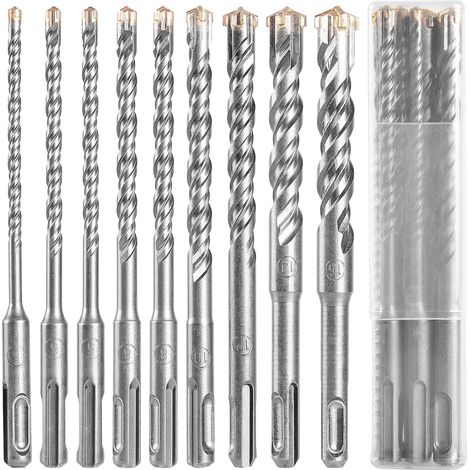 Betonbohrer, 9 Stück (5 mm–16 mm), 160 mm lang, SDS-Plus-Bohrer für Schlagbohrmaschinen, zum Bohren in Beton, Ziegel, Stein und Zement (1/5)