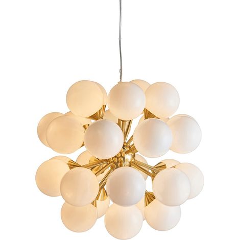 Endon Lighting Oscar - Suspension Assiette Effet Or Brossé Satiné & Verre Blanc Brillant 28 Lumières Dimmable IP20 - G9 (1/5)