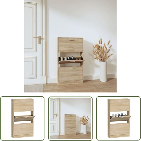 The Living Store Armoire à chaussures Chêne 59x17x108 cm Bois d'ingénierie - Meuble Range Chaussure - Armoire Chaussure - Rangement Chaussure - Commode Chaussure - Placard Chaussure (1/5)