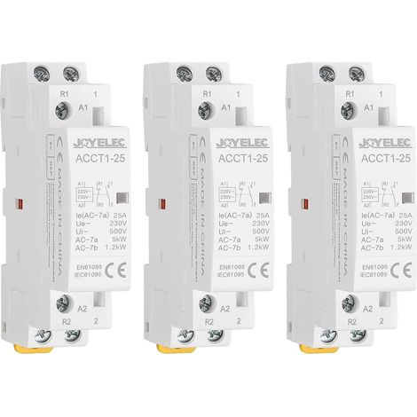 3 Pièces Contacteur AC domestique, 2P 25A 1NC 1NO Contacteur AC domestique automatique 220V/230V 50/60Hz, 2 pôles, montage sur rail DIN 35 mm (1/5)