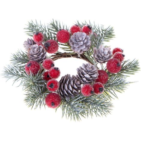 Ghirlanda tonda con mirtilli innevati corona natalizia Rosso, dietro porta da 13 cm (1/2)