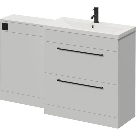 Napoli 390 Cento Gloss Grey Pearl 1400mm 2 Drawer Vanity Unit Toilet Suite with Glide Basin - 1400mm - Matt Black 480mm HandleWithout Kingston Toilet Pan