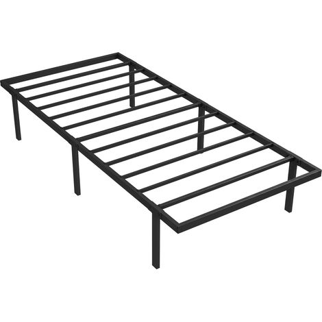 Cadre de lit 90x200 cm avec sommier métallique, lit une place avec espace de rangement intégré sous le lit, silencieux, assemblage simple, couleur noire (1/5)