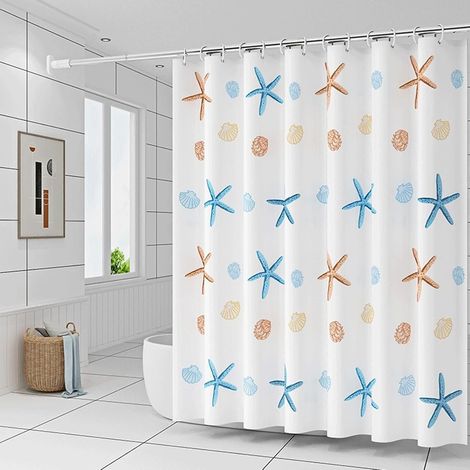 Rideau de douche imperméable Lollanda, motif étoile de mer dansante, avec crochets, rideau de salle de bain (1/4)