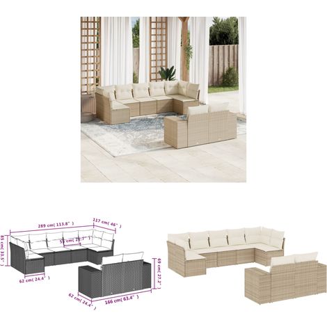 9-tlg. Garten-Sofagarnitur mit Kissen Beige Poly Rattan - Gartensorte - Esszimmergarnitur - Lounge Möbel - Outdoor Furniture - Gartenmöbel Set - Home & Living (1/3)