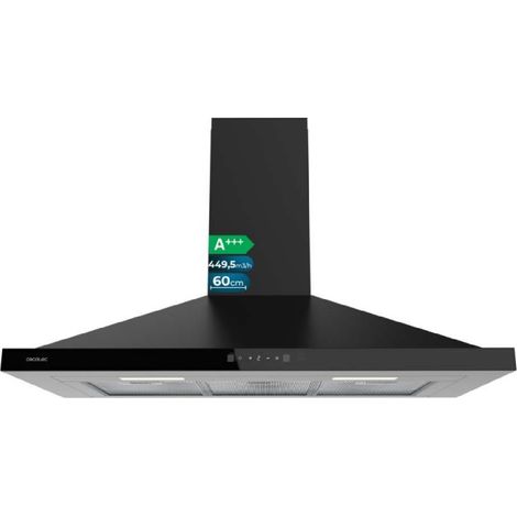 Cecotec Campana Extractora Piramidal 90 cm Bolero Flux PT 904400 Black A+++. Cristal Frontal en Negro, Succión 449,5 m³/h