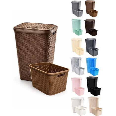 Cesto Ropa Sucia Pongotodo con Tapa y Asas  Cesta Colada Plástico Ratán  Cubo Ropa Sucia  Baño Dormitorio  38L/48L/60L